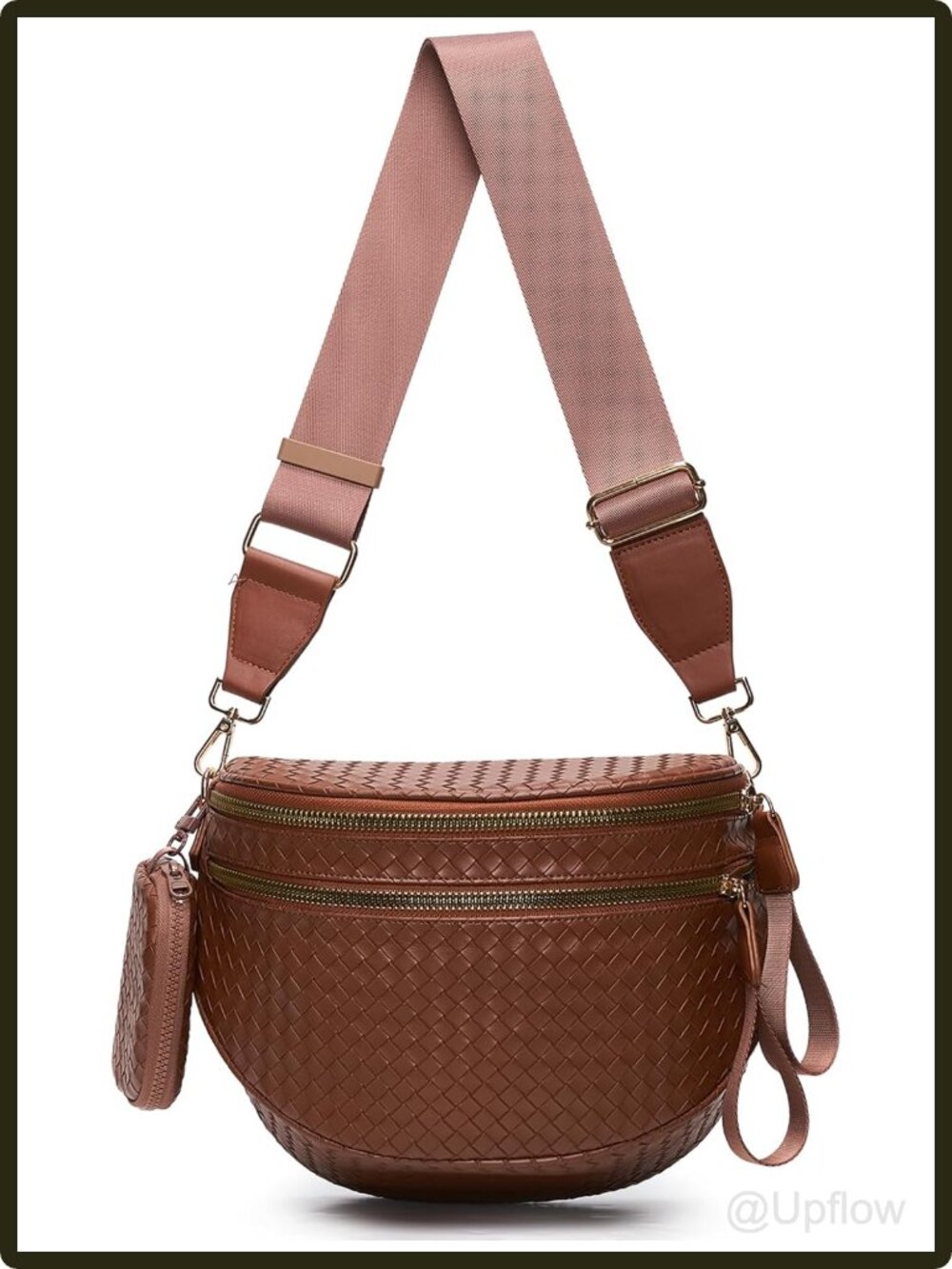 Women's Woven Vegan Leather Bum Bag Crossbody Fanny Pack Coin Purse Set Large